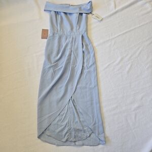 ba&sh Long Blue Tulip Hem Off Shoulder Dress